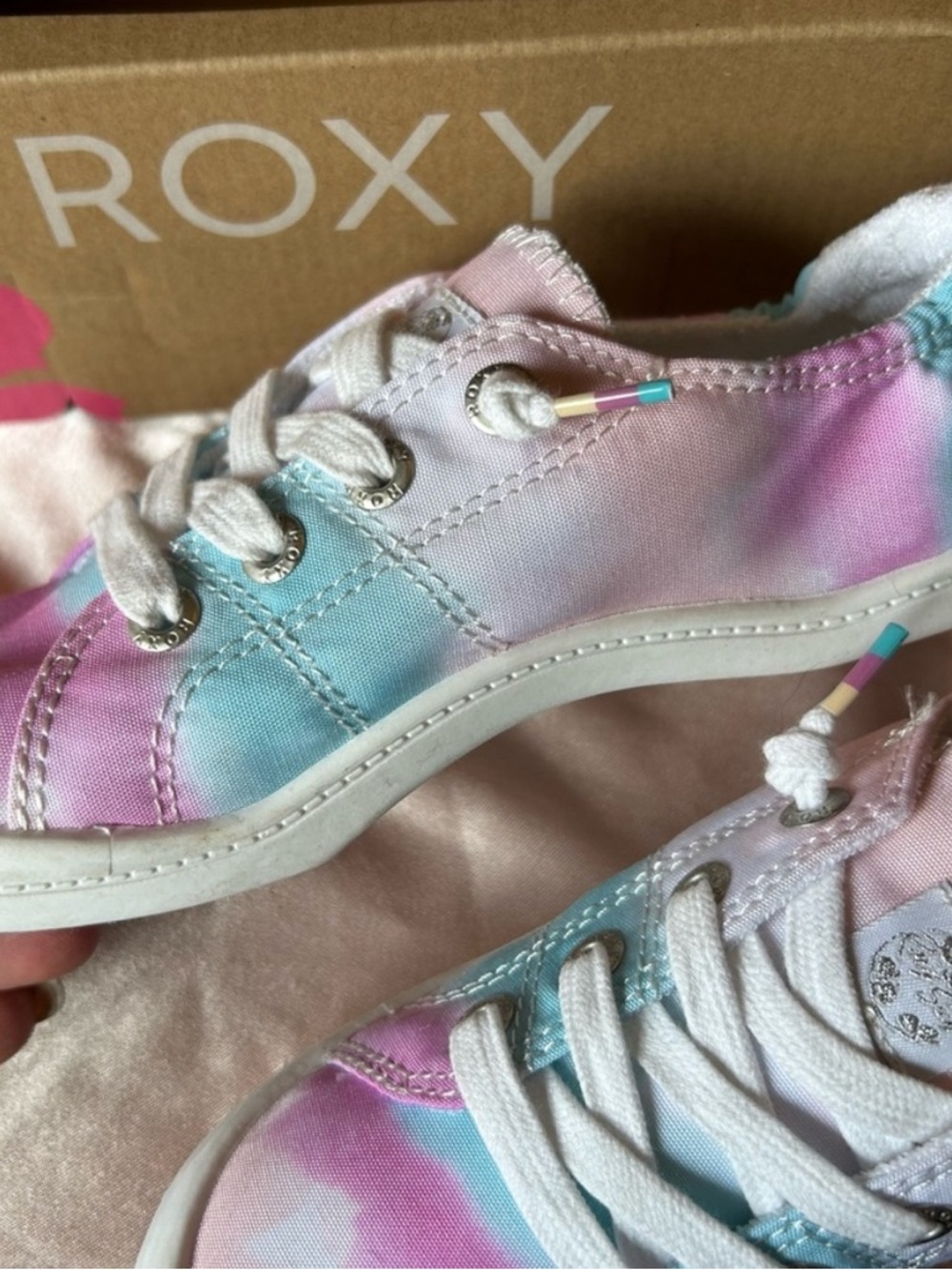 Roxy Kids Tie-Dye Canvas Sneakers in Pink & Blue